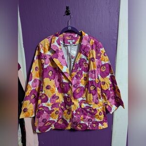 143. NWT Joan Rivers White Orange Pink Floral Button Down Blazer 4X 26